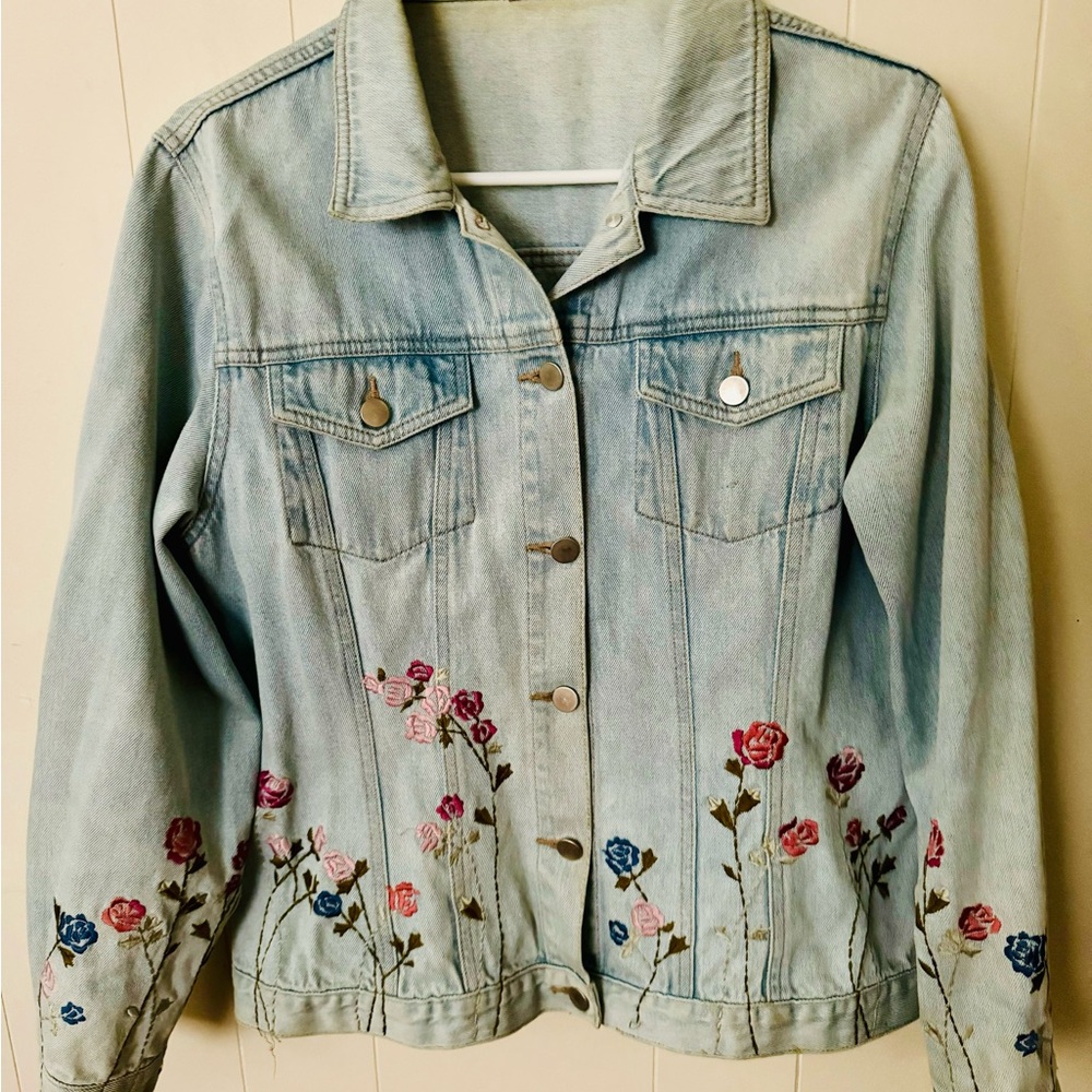 Beautiful embroidered denim jean jacket